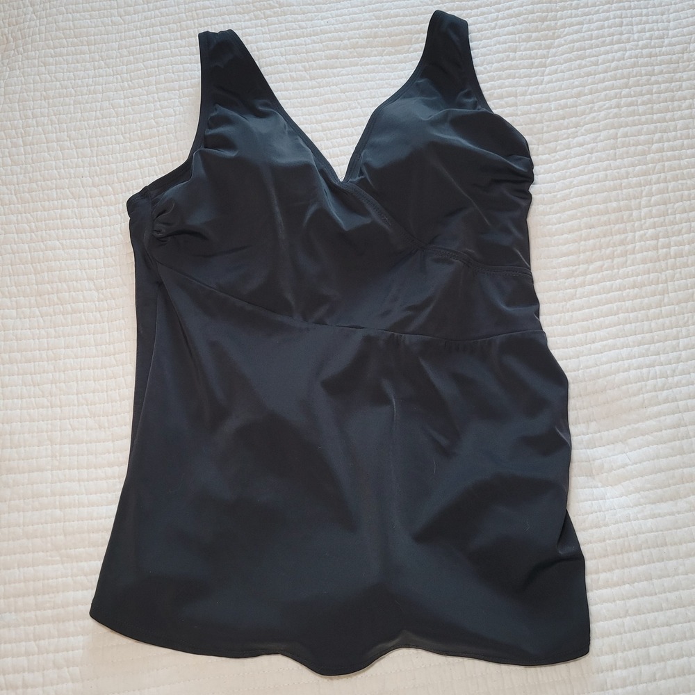 Jessica London Womens Black Ruched V-Neck Tankini Swim Suit Plus Size 18W